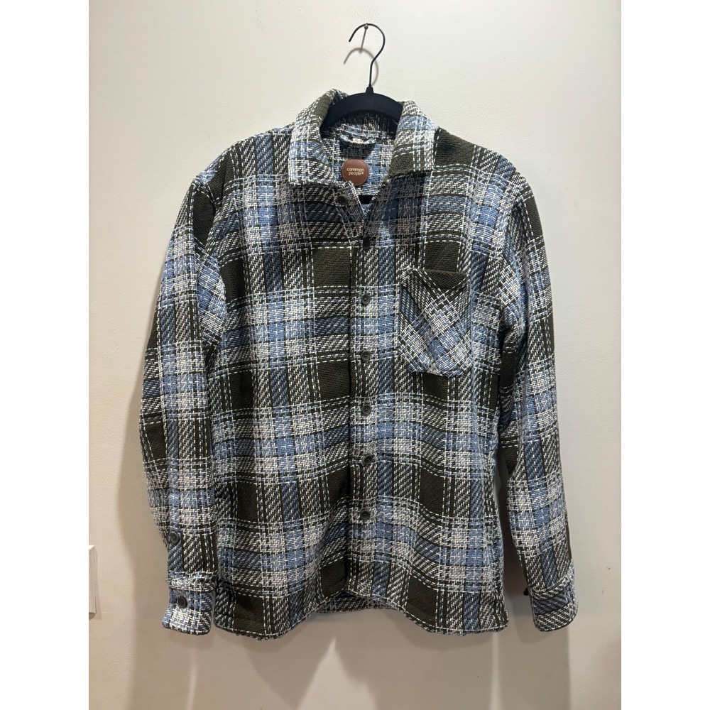 Common People Mens Plaid Woven Button Down Shirt Jacket Blue Green‎ Small Granby